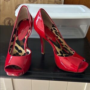 Jessica Simpson Glossy Red Peep-Toe Heels